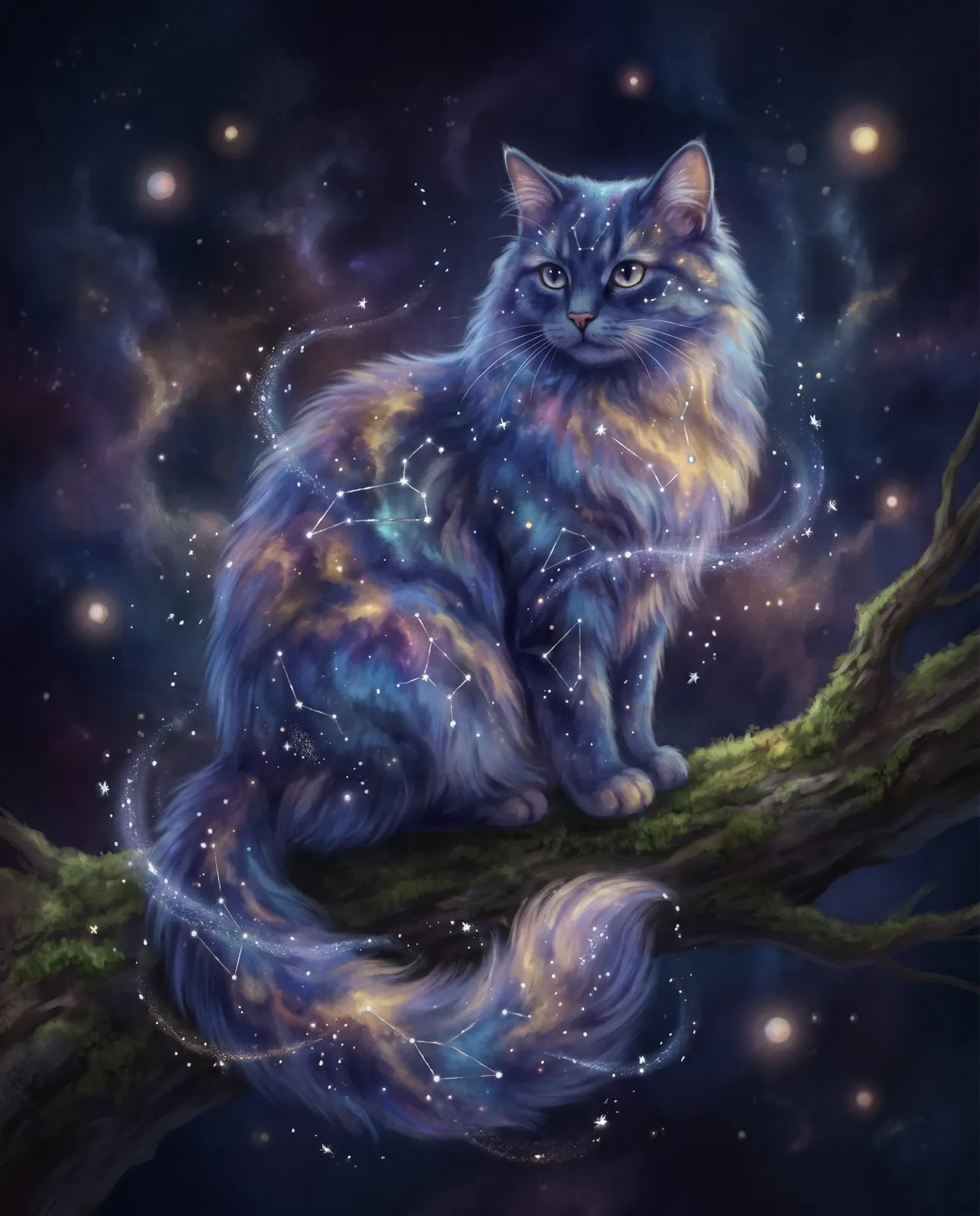 猫咪 AI 壁纸星空幻想风格生成示例